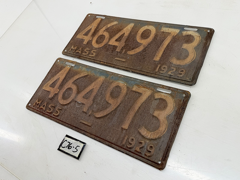 Vintage PAIR 1929 464973 Massachusetts License Plate Sign MA 464.973 C76-5