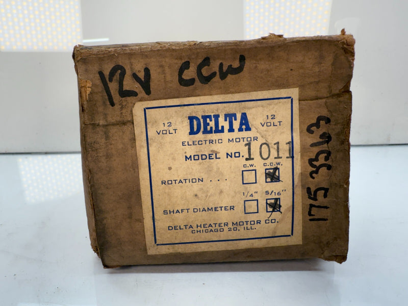 NOS DELTA HEATER MOTOR 1011 - ROTATION CCW - 5/16" SHAFT DIAMETER 12V C19-22