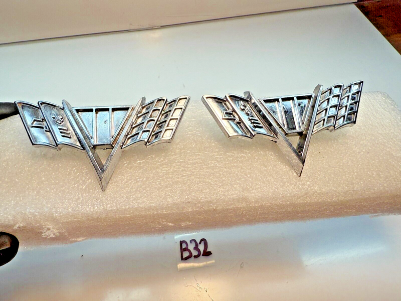 OEM GM Pair 1964 1965 1966 1967 Chevy V Flag Front Fender Emblem 3840318 B32-50