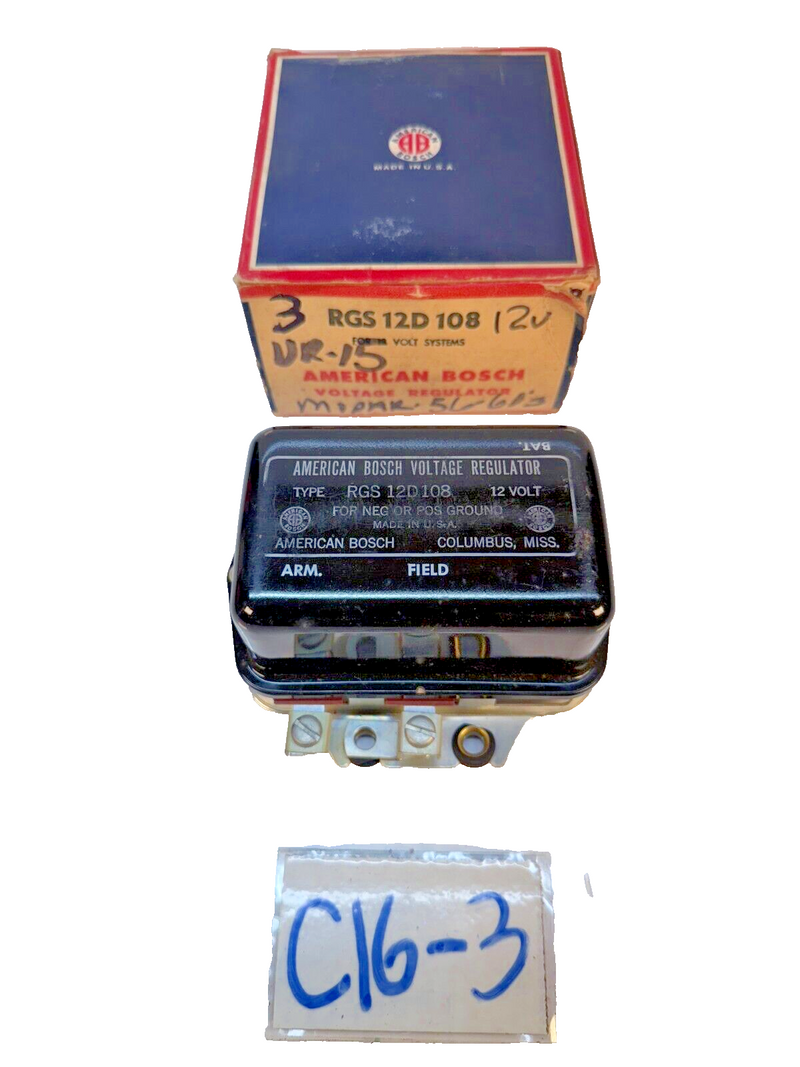 NOS American Bosch RGS12A108 12Volt Voltage Regulator Negative Ground C16-3