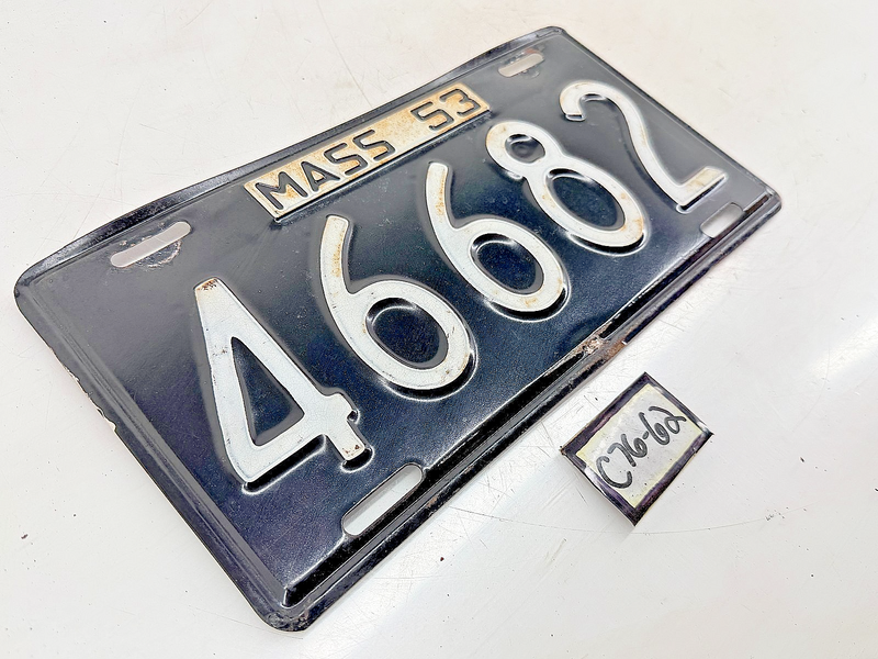 Orig. Paint 1953 46682 Massachusetts License Plate Sign MA 46682 C76-62