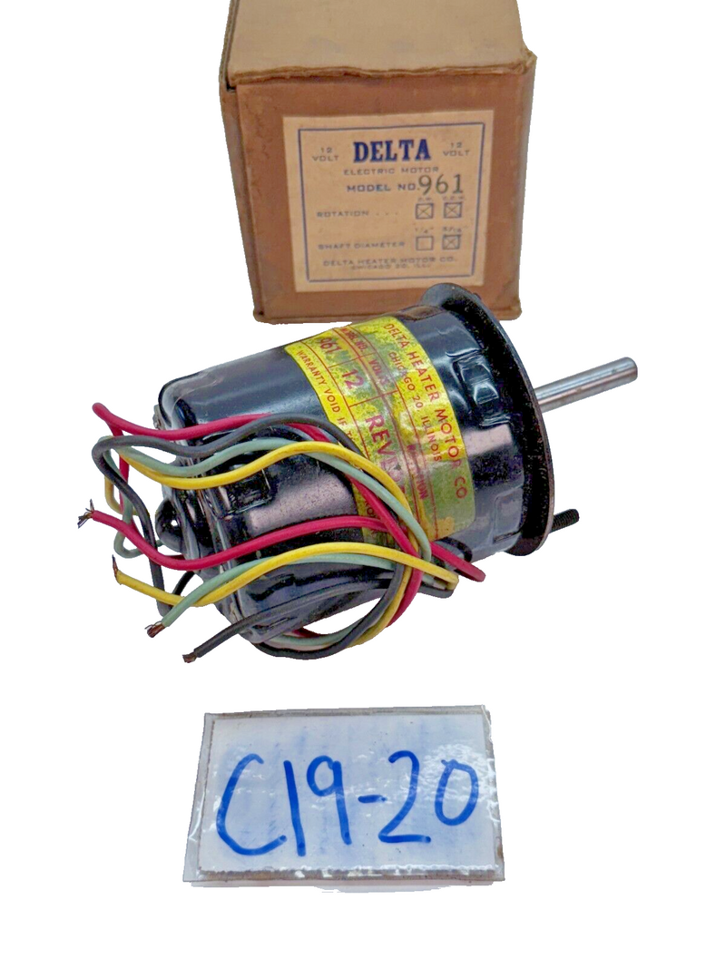 NOS DELTA HEATER MOTOR 961 - ROTATION C.C.W - 5/16" SHAFT DIAMETER 12V C19-20