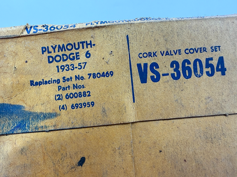 NOS 1933 - 1957 DODGE PLYMOUTH VICTOR CORK VALVE COVER SET VS-36054 B54-79