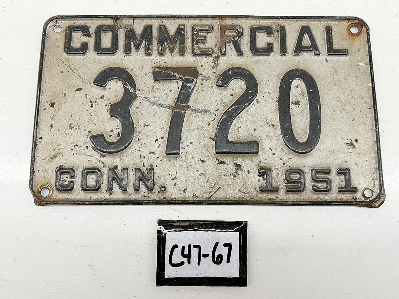 1951 Connecticut Commercial License Plate 3720 CONN Vintage Original C47-67