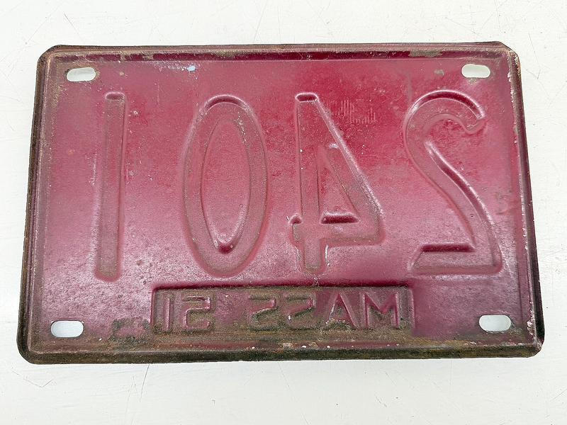 Orig. Paint 1951 2401 Massachusetts License Plate Sign MA 2401 C76-58