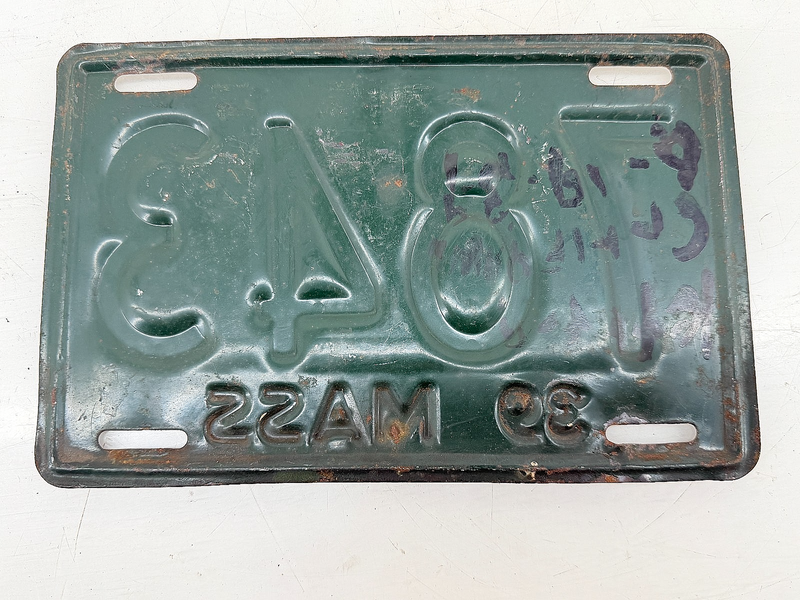 Orig. Paint 1939 7843 Massachusetts License Plate Sign MA 7843 C76-35
