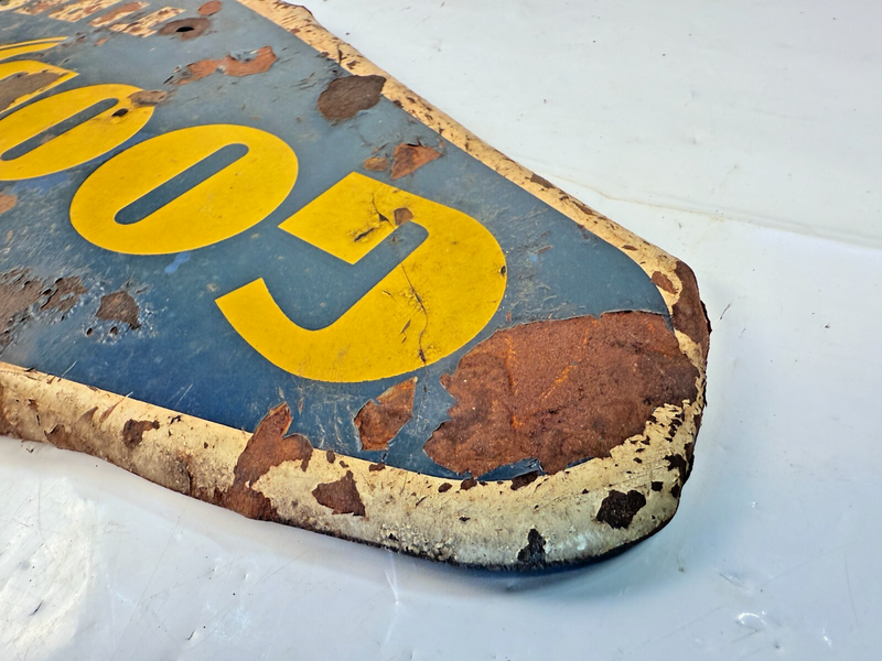 Vintage 1959 Goodyear Tires Gas Station Metal Sign 28" x 13.5" Chevy Ford Dodge