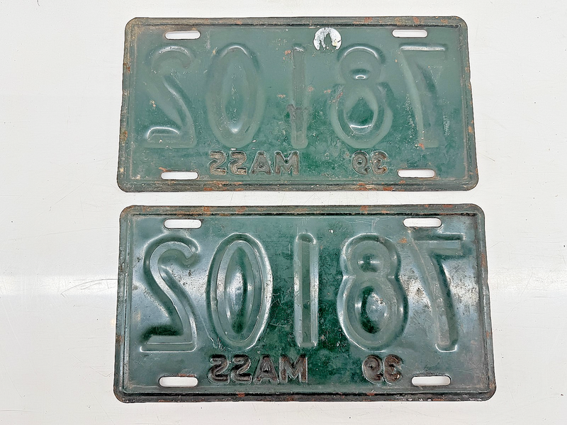 Orig. Paint PAIR 1939 78102 Massachusetts License Plate Sign MA 78102 C76-20