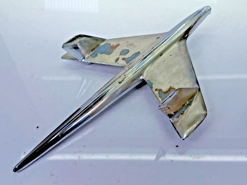 Vintage OEM 1955 Chevy Bel Air Jet Hood Ornament 3709685 Rat Rod Man Cave B51-7