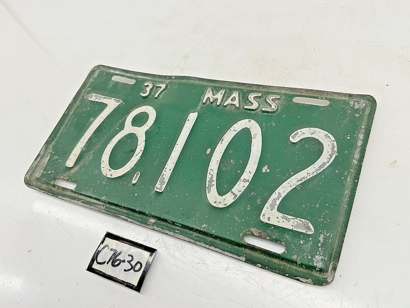 Orig. Paint 1937 78102 Massachusetts License Plate Sign MA 78.102 C76-30