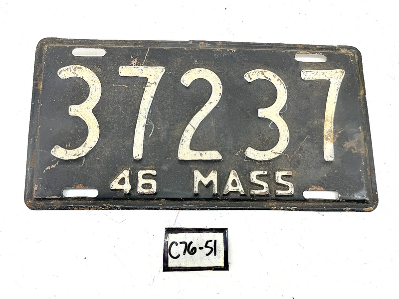 Orig. Paint 1946 37237 Massachusetts License Plate Sign MA 37237 C76-51