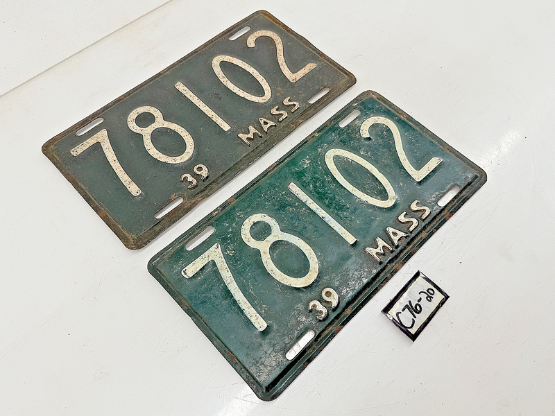 Orig. Paint PAIR 1939 78102 Massachusetts License Plate Sign MA 78102 C76-20