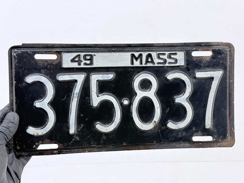 Original Paint PAIR of 1949 MA 375-837 Massachusetts License Plate Sign C47-25