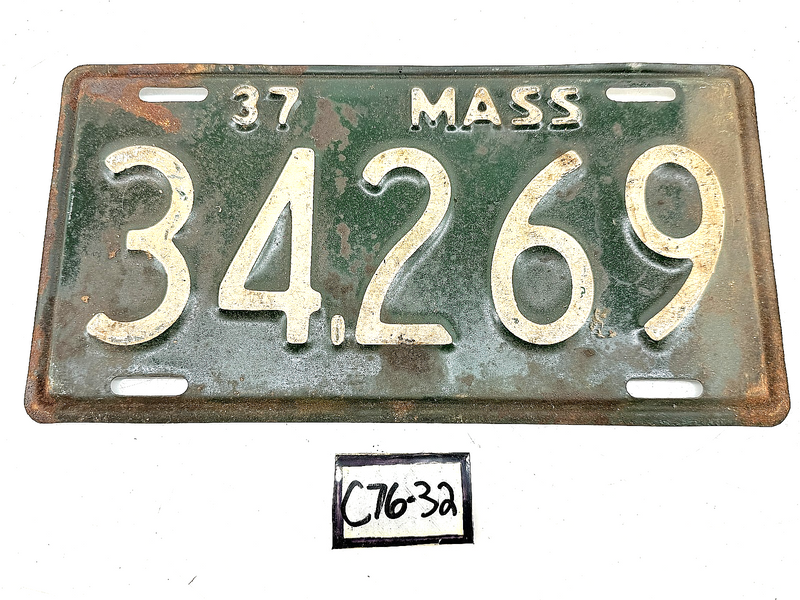Vintage 1937 34269 Massachusetts License Plate Sign MA 34.269 C76-32