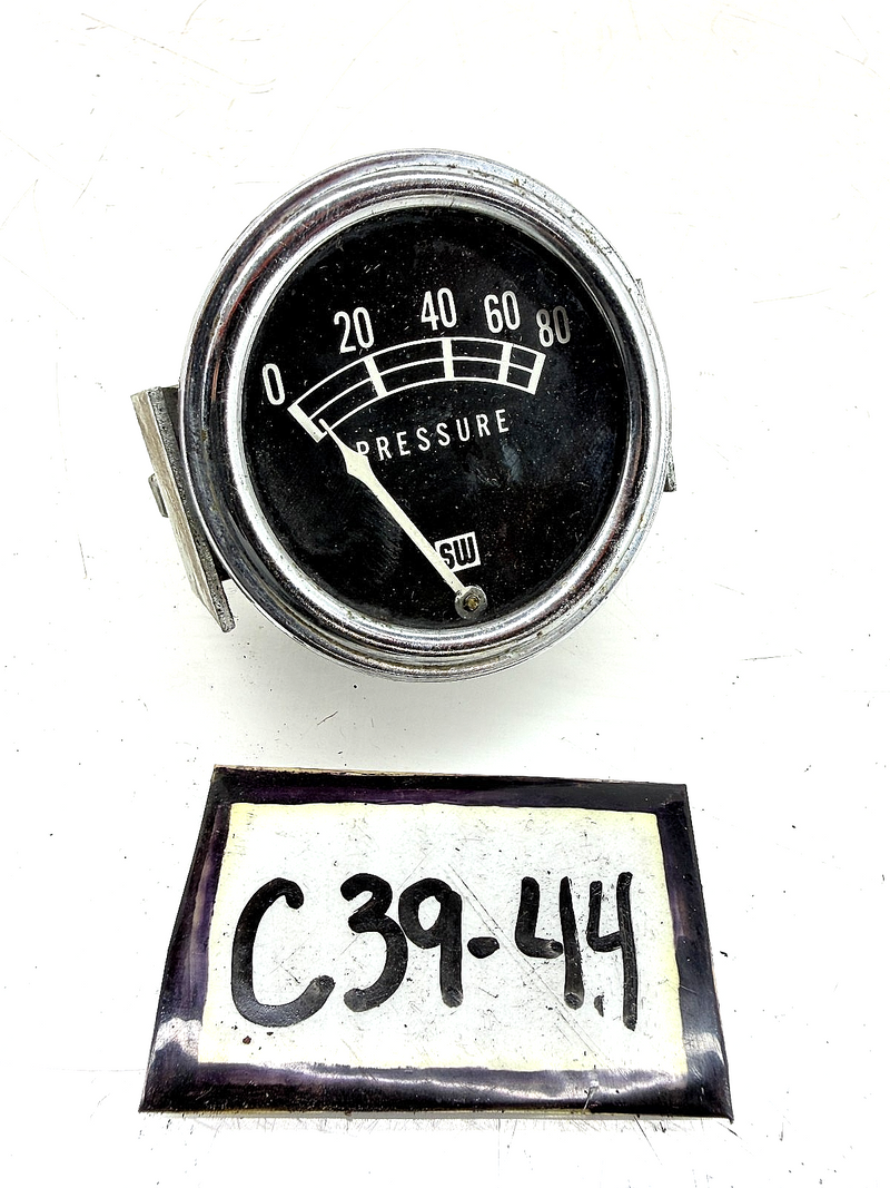 Vintage 1950s-60s Hot Rod Gasser Stewart Warner SW Pressure Gauge 80 PSI C39-44