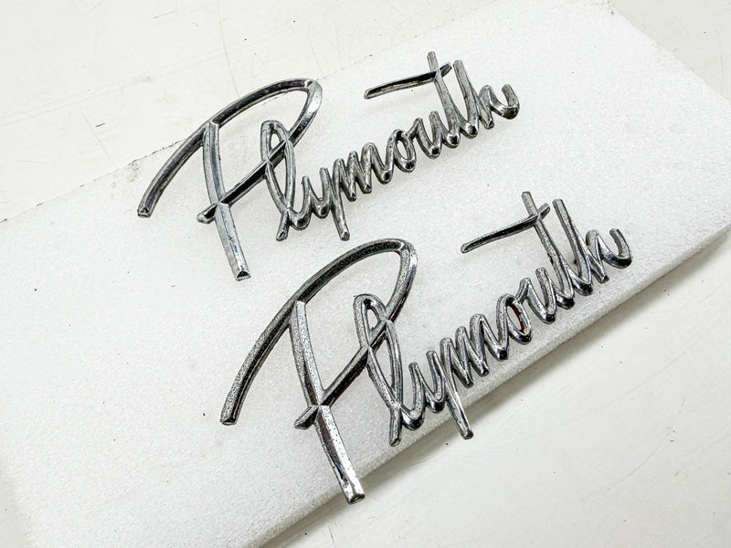 Vintage 1959 1960 PLYMOUTH SCRIPT EMBLEM PAIR MOPAR 1902613 E10-78