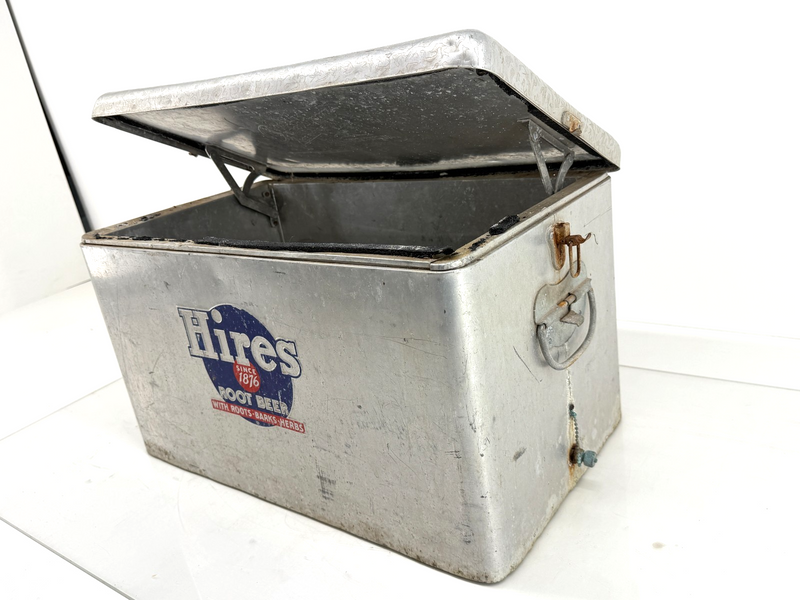 Vintage 1950s Hires Root Beer Metal Advertising Cooler Ice Chest Aluminum Picnic