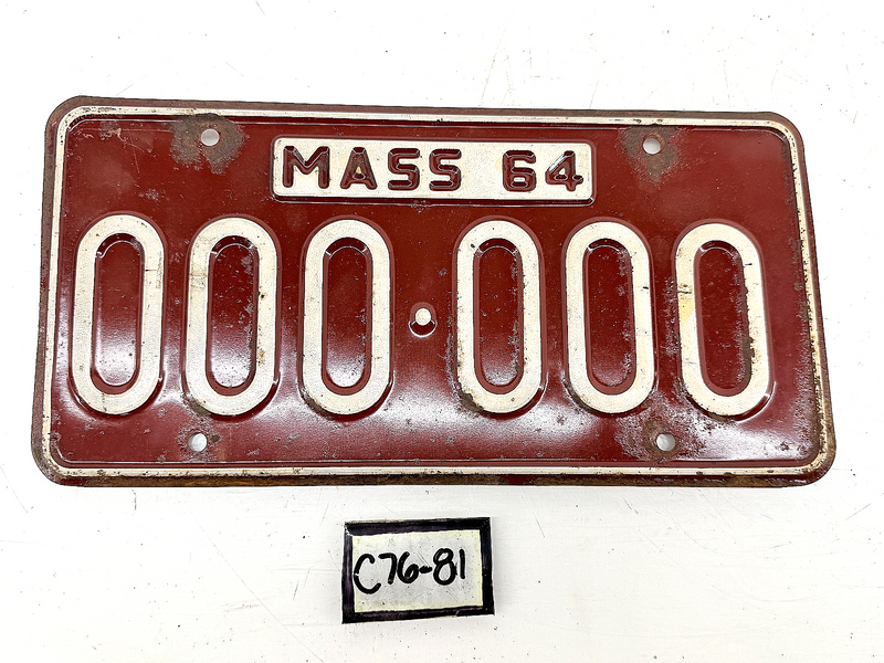 Orig. Paint 1964 SAMPLE 000000 Massachusetts License Plate MA 000-000 C76-81