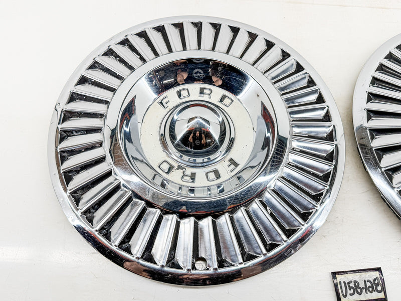 OEM 1957 FORD FAIRLANE THUNDERBIRD T BIRD PAIR HUBCAPS WHEEL COVERS CAPS U5B-128