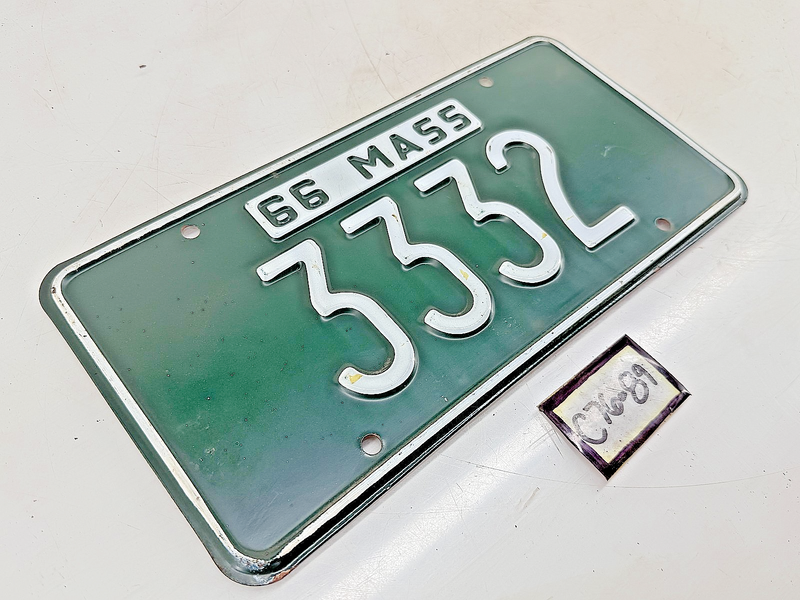 Orig. Paint 1966 3332 Massachusetts License Plate Sign MA 3332 C76-89