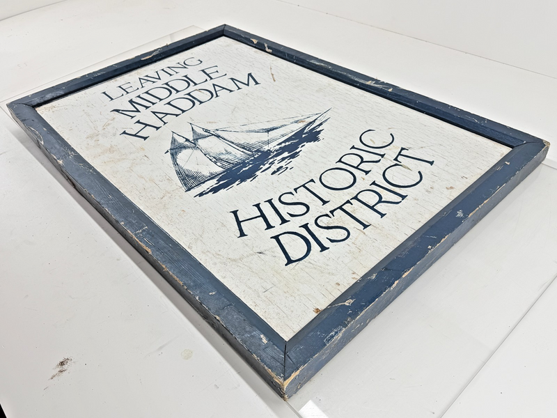 Vintage 2-Sided 2'x3' Wood Sign Entering/Leaving Middle Haddam Historic District