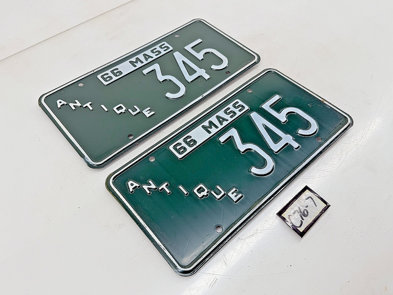 Orig. Paint PAIR 1966 ANTIQUE 345 Massachusetts License Plate Sign MA 345 C76-7