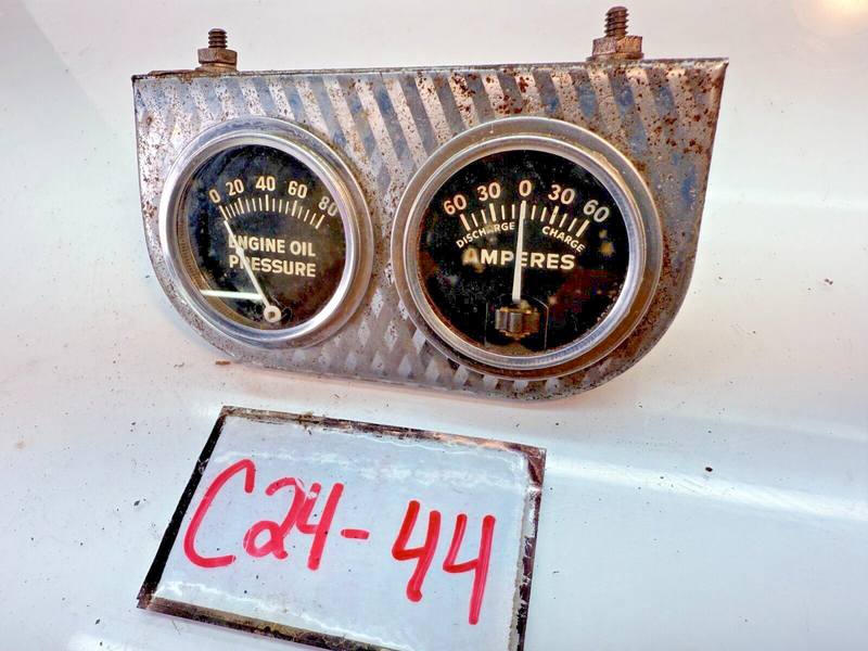 Stewart Warner 1930's - 1960's Dash Ampere & Oil Gauge Panel Rat Hot Rod C24-44