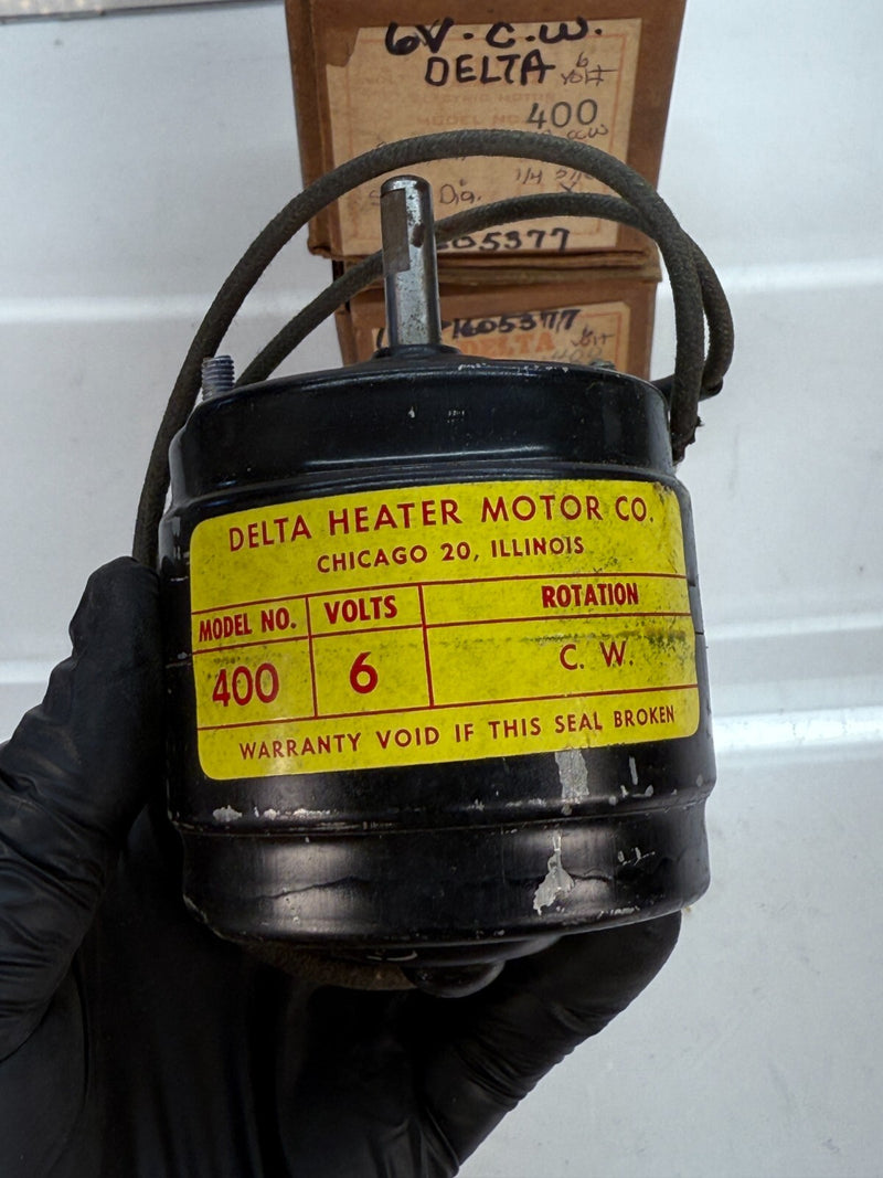 (1) NOS DELTA HEATER MOTOR 400 - ROTATION C.W - 5/16" SHAFT DIAMETER 6V C19-18