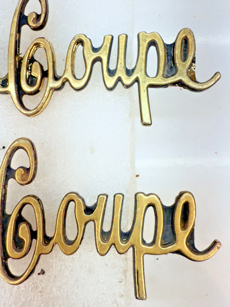 OEM Buick Sun Coupe PAIR of Gold Emblems 1972 Quarter Panel Sail Badge E5-41