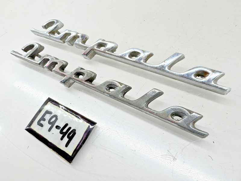 OEM 1960 Chevy Impala Pair Quarter Panel Script Name Plate Emblem E9-49
