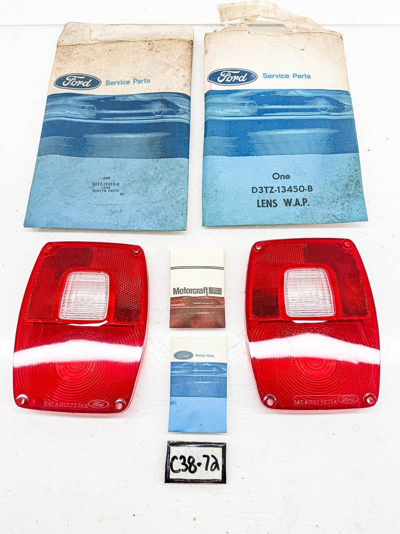 NOS 1967 - 1979 FORD TRUCK STEPSIDE TAIL LIGHT LENS PAIR D3TZ-13450-B C38-72