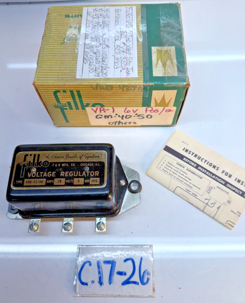 NOS FILKO VRD-427HD 1940-42 GMC TRUCK Voltage Regulator 1118208 40 41 42 C17-26