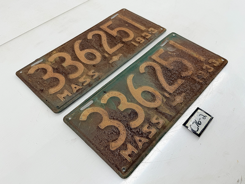 Orig. Paint PAIR 1933 336251 Massachusetts License Plate Sign MA 336.251 C76-2