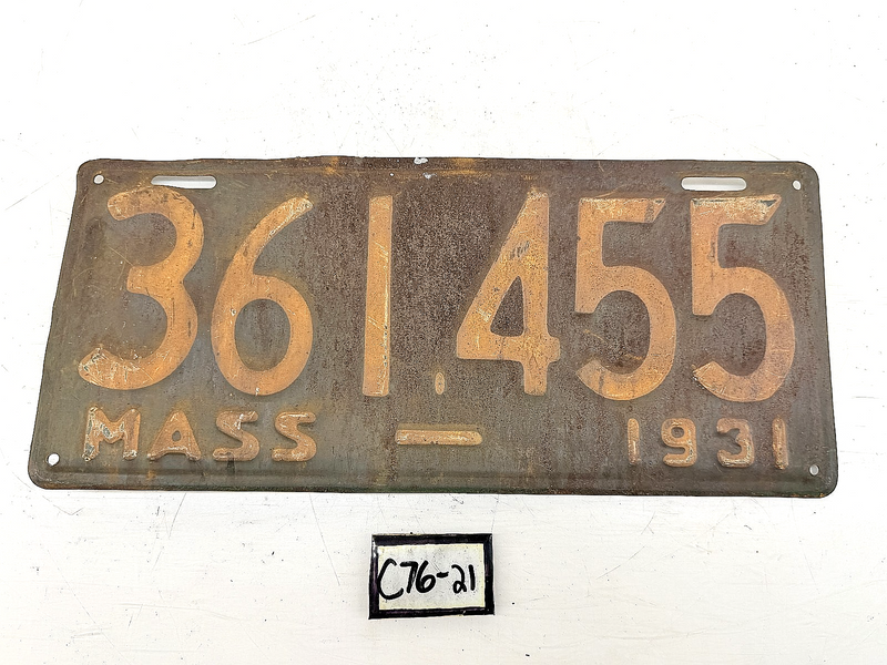 Vintage 1931 361455 Massachusetts License Plate Sign MA 361.455 C76-21