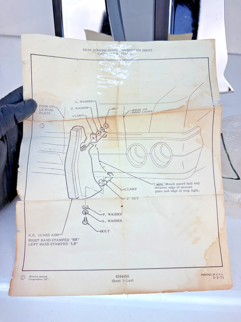 NOS 1971 – 1972 Chevrolet Hi-Rise Rear Bumper Guard GM 994217 112LR 112RR B61-9