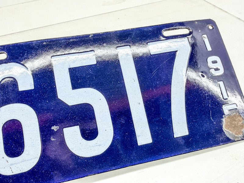 Original Porcelain 1915 6517 Massachusetts License Plate Sign MA 65 17 O-504