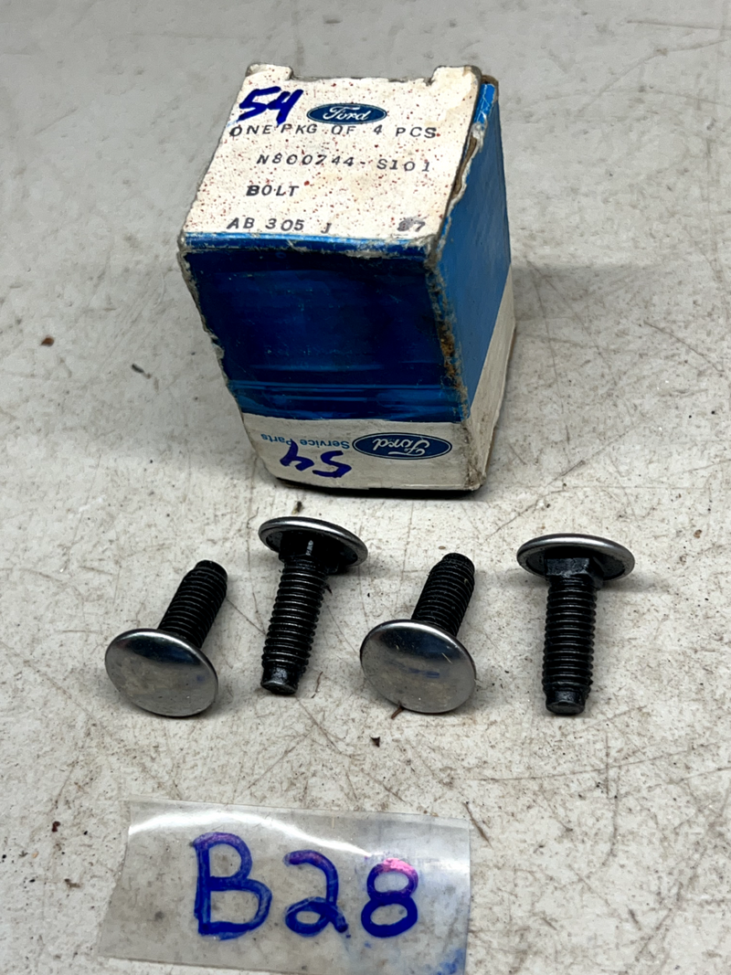 4- NOS FORD BUMPER BOLT SPUN STAINLESS HEAD CAP N800744-S101 M8X1.25X25MM B28-54