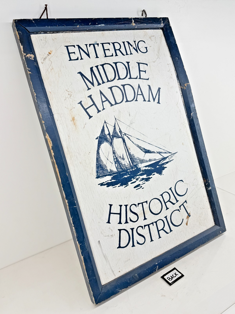 Vintage 2-Sided 2'x3' Wood Sign Entering/Leaving Middle Haddam Historic District