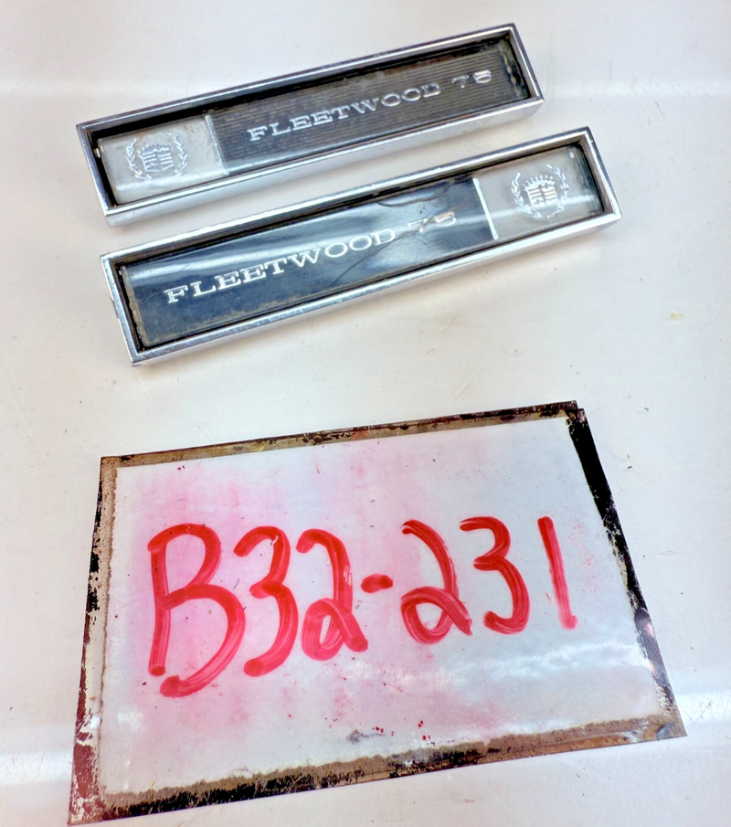 OEM 1968 Cadillac Fleetwood Limo Series 75 Pair of Rear Door Emblems 68 B32-231