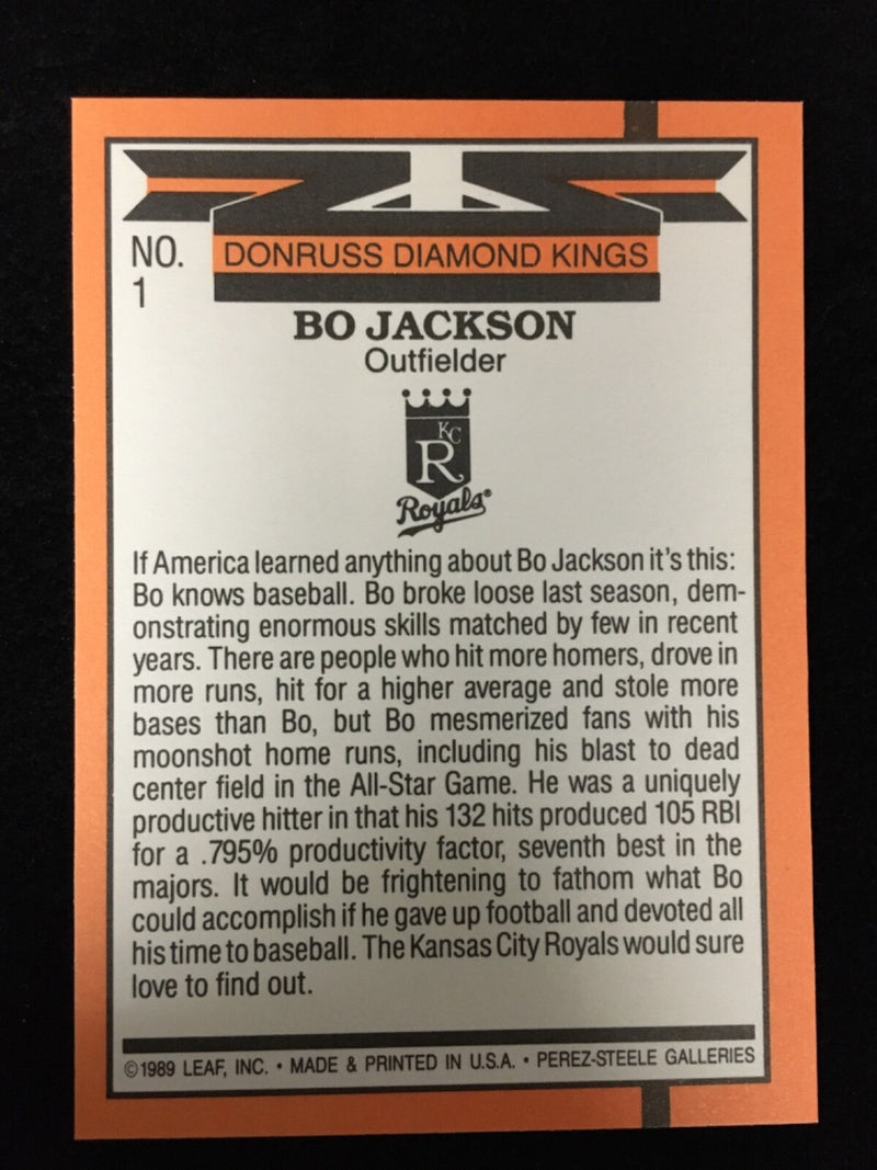 FRESHLY OPENED Bo Jackson Diamond Kings 1990 Donruss #1 RARE **Errors On Face**