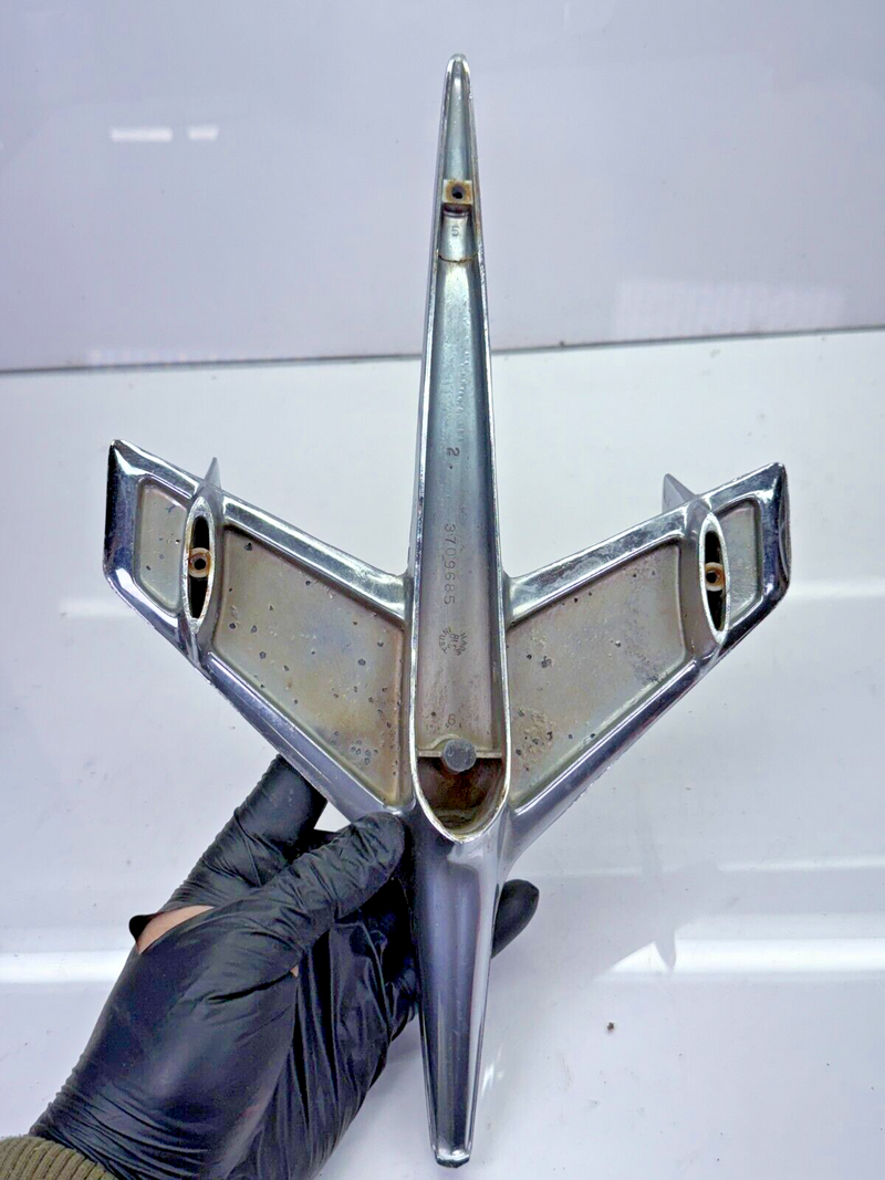 Vintage OEM 1955 Chevy Bel Air Jet Hood Ornament 3709685 Rat Rod Man Cave B51-7