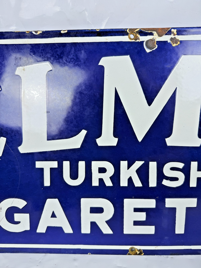 VINTAGE ORIGINAL HELMAR TURKISH CIGARETTES PORCELAIN COBALT BLUE ENAMEL SIGN