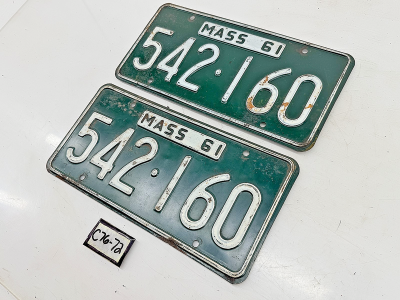 Orig. Paint PAIR 1961 542160 Massachusetts License Plate Sign MA 542-160 C76-72