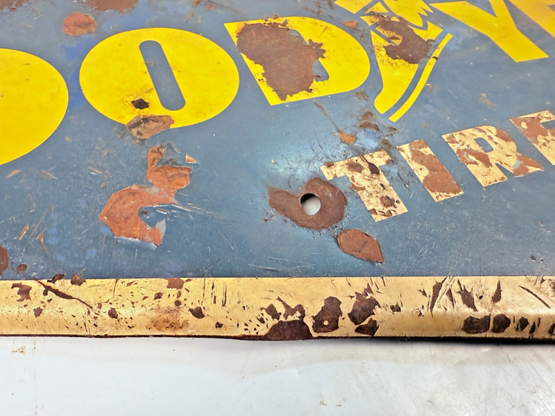 Vintage 1959 Goodyear Tires Gas Station Metal Sign 28" x 13.5" Chevy Ford Dodge