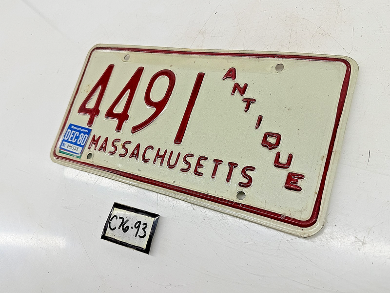 Orig. Paint 1980 ANTIQUE 4491 Massachusetts License Plate Sign MA 4491 C76-93