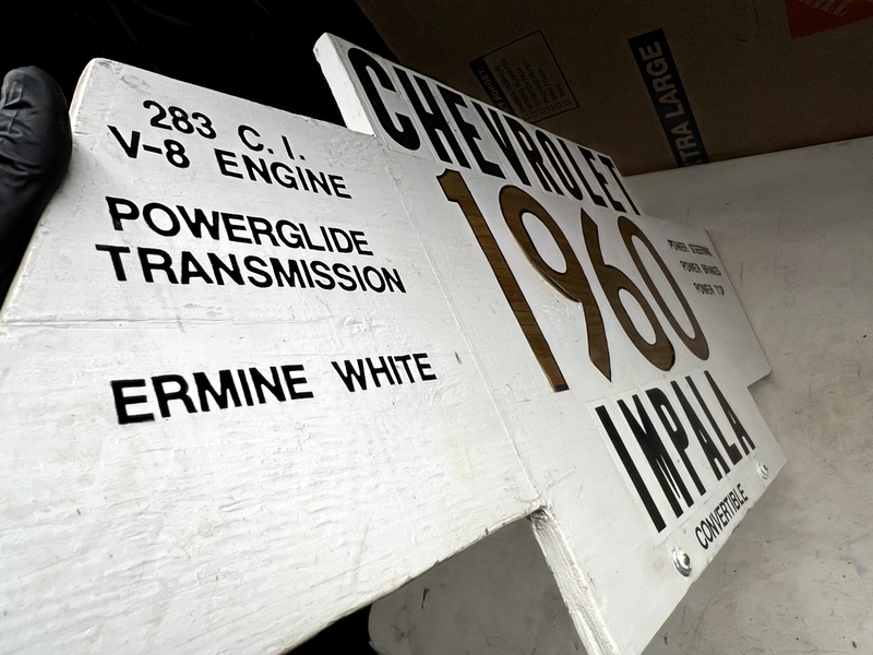 1959 1960 1961 1962 Chevy Impala Homemade Car Show Sign 238ci U5B