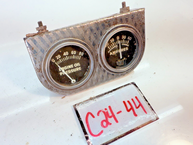 Stewart Warner 1930's - 1960's Dash Ampere & Oil Gauge Panel Rat Hot Rod C24-44