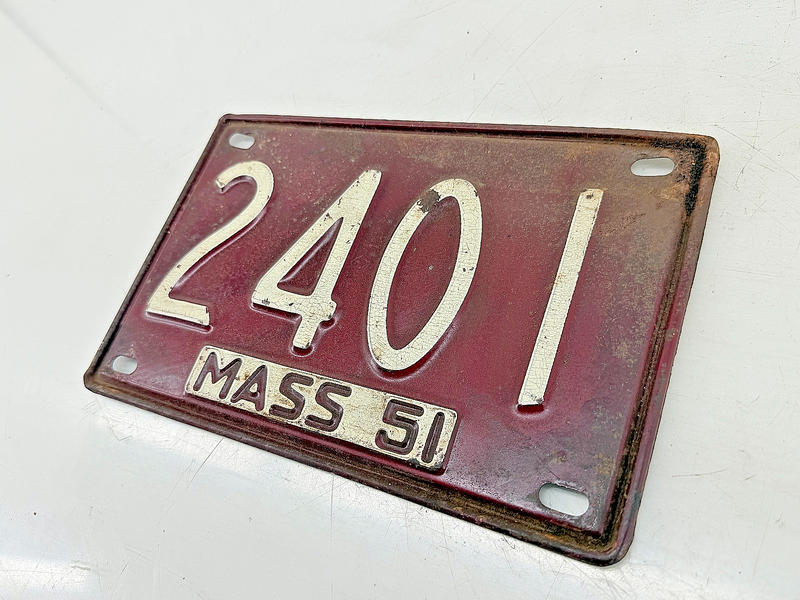 Orig. Paint 1951 2401 Massachusetts License Plate Sign MA 2401 C76-58