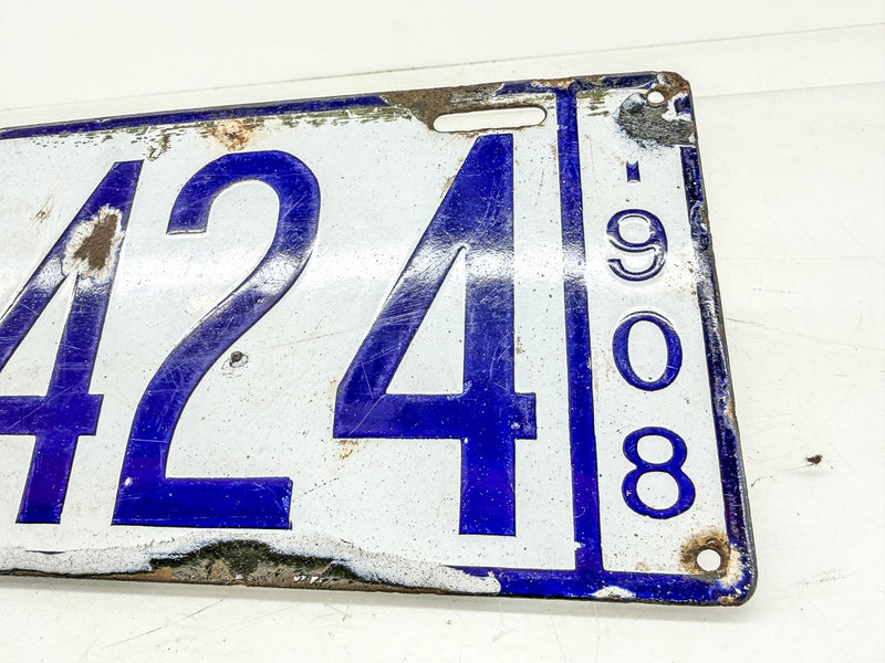 Original Porcelain 1908 4424 Massachusetts License Plate Sign MA 44 24 O-506