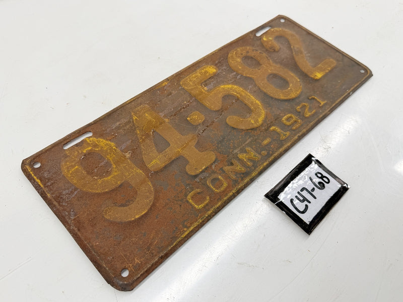 1921 Connecticut License Plate 94-582 CONN Antique Pre-War Original C47-68